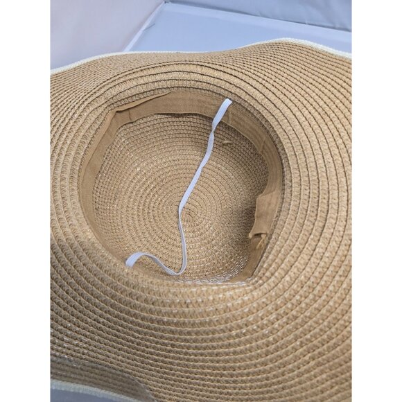 Wide Brim Floppy Straw Hat Daisy Flower Accent Natural Beige Summer beach nautic - Picture 7 of 10